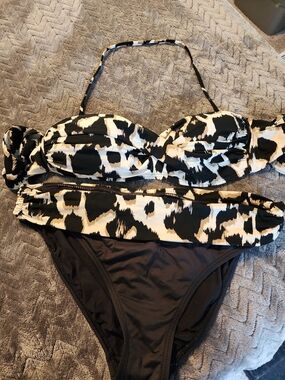 Black & White Animal Print Bandeau Bikini Set